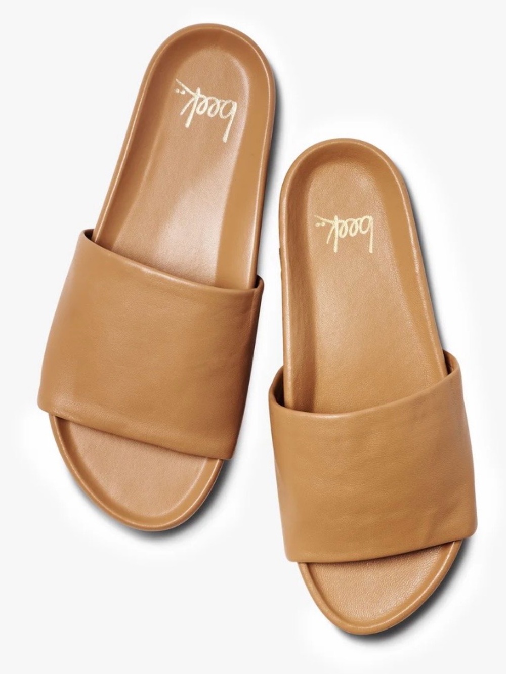 BEEK PELICAN LEATHER PLATFORM SANDAL, SIZE 10.